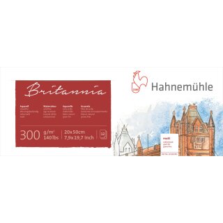 Hahnemühle Akademie-Aquarellkarton Britannia Aquarellblock, matte Oberfläche, 300 g/m² Größe: 20 x 50 cm / Blockinhalt: 12 Blatt