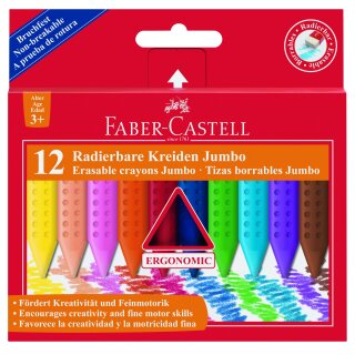 Faber-Castell GRIP radierbare Kreiden Jumbo, 12er Kartonetui