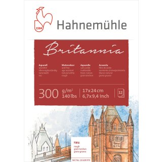 Hahnemühle Akademie Aquarellkarton Britannia Aquarellblock, raue Oberfläche, 300 g/m² Größe: 17 x 24 cm / Blockinhalt: 12 Blatt