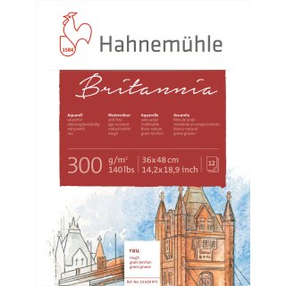 Hahnemühle Akademie Aquarellkarton Britannia Aquarellblock, raue Oberfläche, 300 g/m² Größe: 36 x 48 cm / Blockinhalt: 12 Blatt